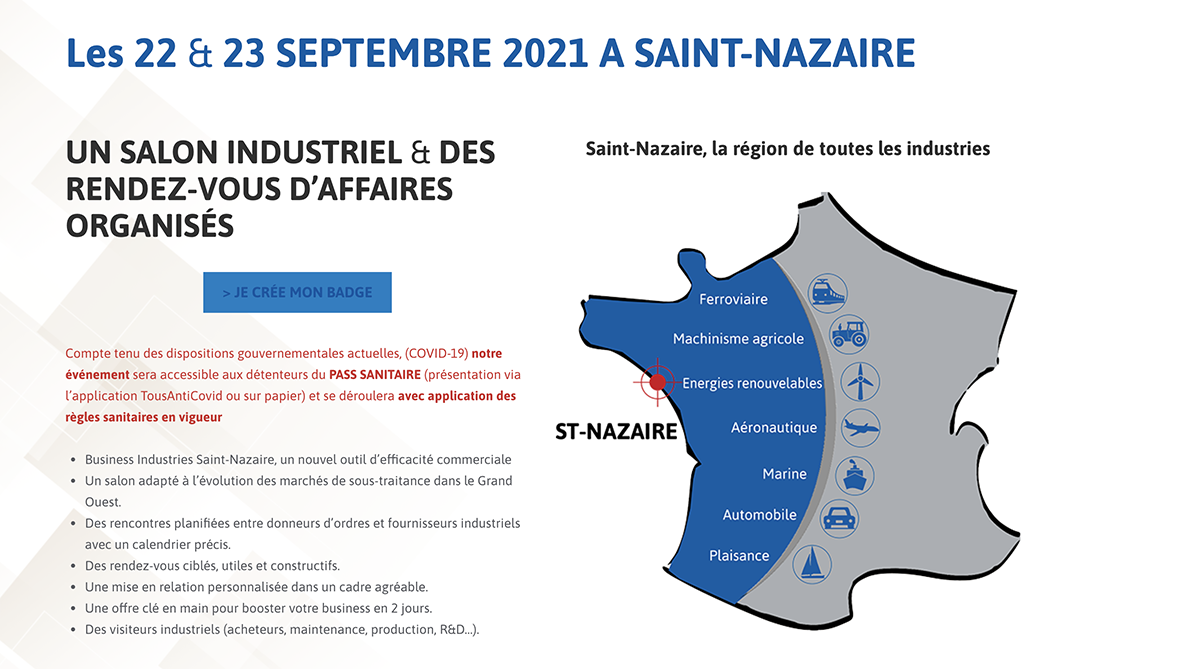 Quasar Concept sera présent aux rendez-vous Business Industries à Saint-Nazaire 22 et 23/09/21 pour présenter son offre en matière de bancs de test et moyens d'essai à destination de l'industrie