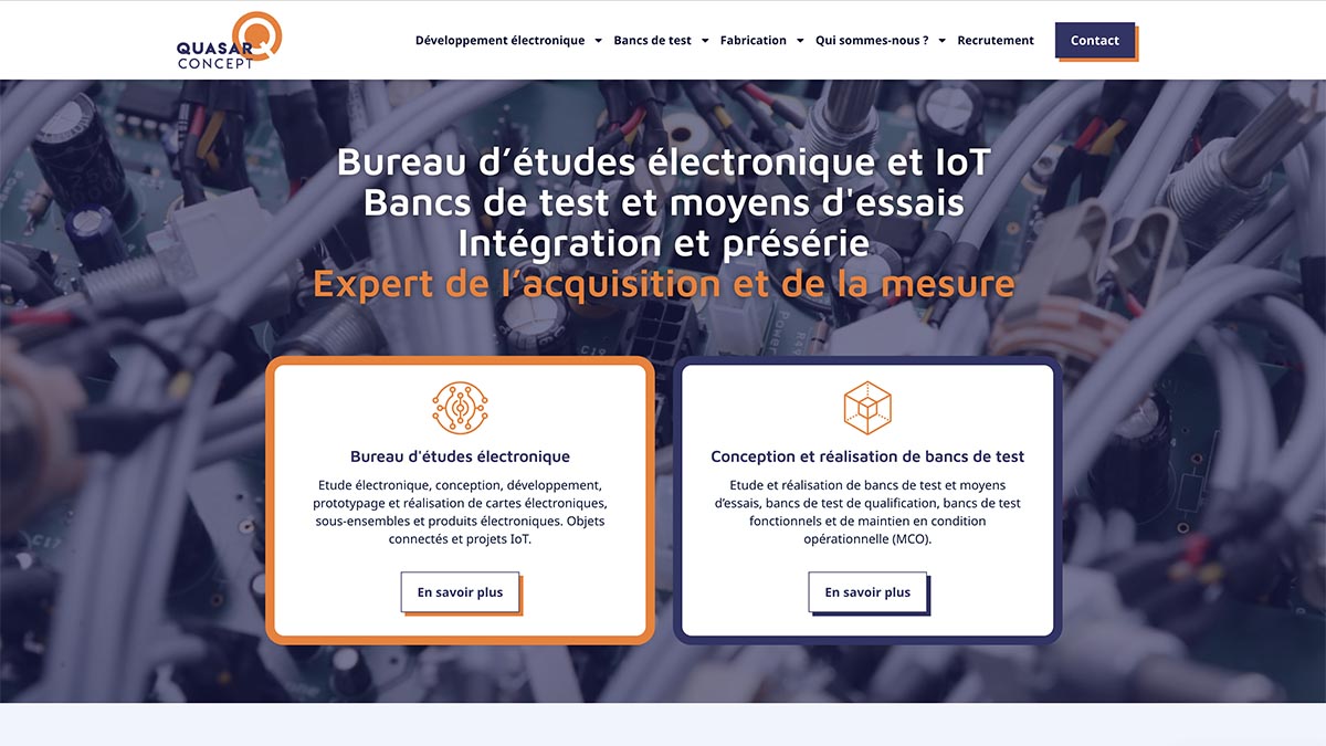 Copie d'écran de la page d'accueil du site internet de QUASAR CONCEPT